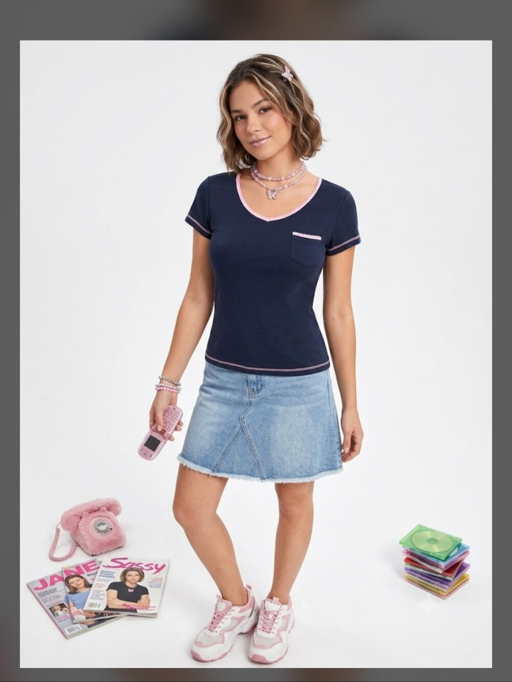 Axcess Babydoll Tee T Shirt S Lace Trim 90s Y2K Grunge Whimsigoth 8800